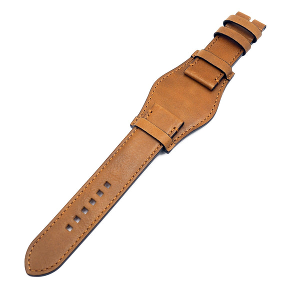23mm Brown Calf Leather Bund Watch Strap For Tudor Black Bay Bronze