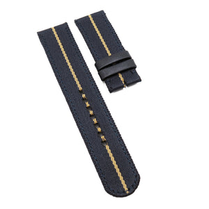 23mm Multi Color in Single Line Nylon Watch Strap, Navy Blue & Banana Yellow, For Tudor Black Bay Bronze