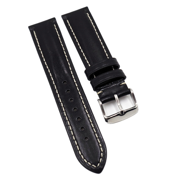 22mm Black Calf Leather Watch Strap For Blancpain