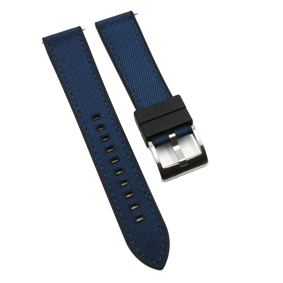 20mm, 22mm Hybrid Ultramarine Blue Nylon FKM Rubber Watch Strap, Quick Release Spring Bars