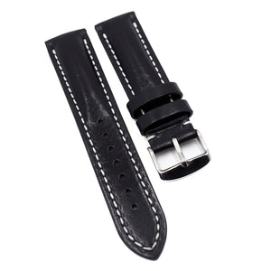 22mm Black Calf Leather Watch Strap For Breitling