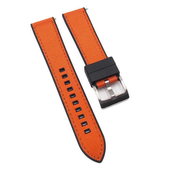 20mm, 22mm Hybrid Orange Nylon FKM Rubber Watch Strap, Quick Release Spring Bars