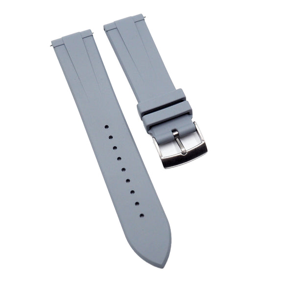 20mm, 22mm Raised Center Pattern Gray FKM Rubber Watch Strap, Quick Release Spring Bars