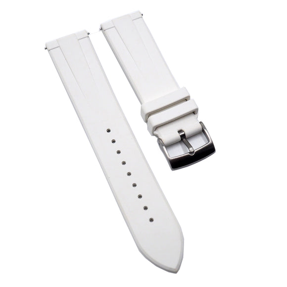 20mm, 22mm Raised Center Pattern White FKM Rubber Watch Strap, Quick Release Spring Bars