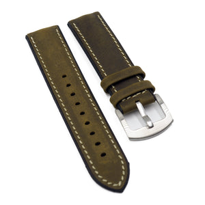20mm, 22mm, 24mm Hybrid Bark Brown Matte Calf Leather Rubber Watch Strap