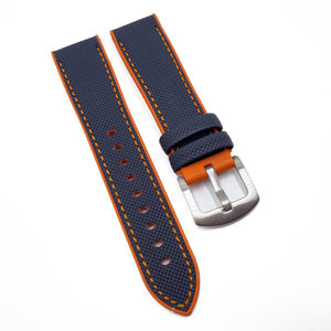 20mm, 22mm Hybrid Navy Blue Fiber Orange Rubber Watch Strap