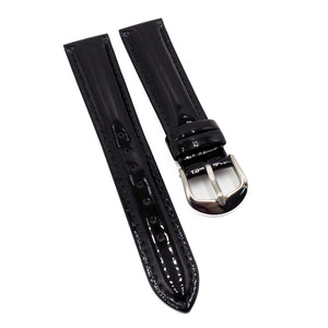 16mm, 18mm Black Patent Leather Watch Strap