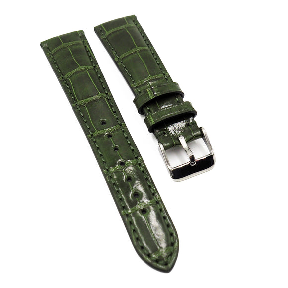 20mm, 22mm Bright Grass Green Alligator Leather Watch Strap