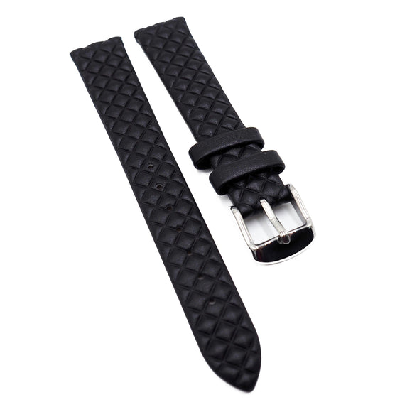 16mm Black Square-Embossed Calf Leather Watch Strap