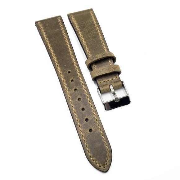 18mm, 20mm Classic Style Olive Green Waxed Calf Leather Watch Strap