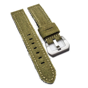 20mm, 22mm, 24mm Military Style Trombone Yellow Canvas Watch Strap, Both Sides in Canvas