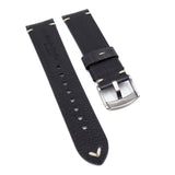 22mm Vintage Style Dark Gray Waxed Suede Leather Watch Strap