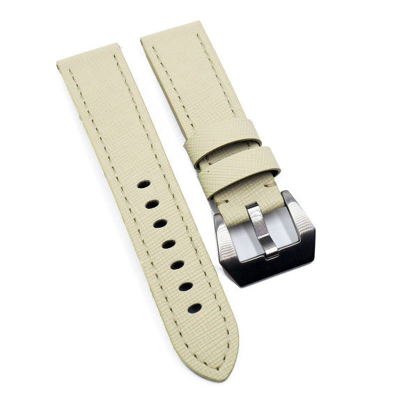 22mm Milkshake White Saffiano Leather Watch Strap For Panerai, Non-Padded