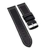 24mm Black Calf Leather Watch Strap For Breitling Super Avi