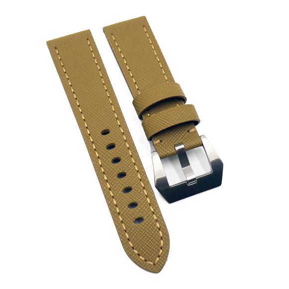 22mm Dark Goldenrod Saffiano Leather Watch Strap For Panerai, Non-Padded