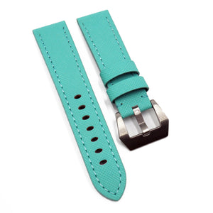 22mm Aqua Saffiano Leather Watch Strap For Panerai, Non-Padded