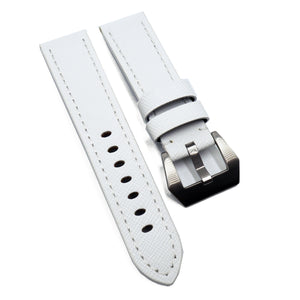 22mm White Saffiano Leather Watch Strap For Panerai, Non-Padded