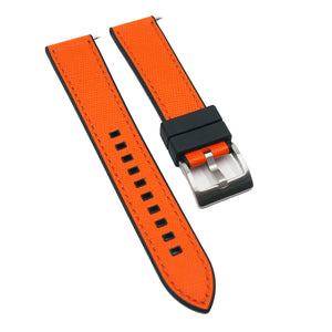20mm, 22mm Hybrid Orange Saffiano Leather FKM Rubber Watch Strap, Quick Release Spring Bars-Revival Strap