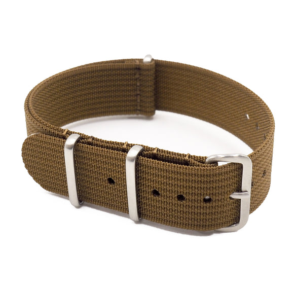 20mm, 22mm Nato Style Brown Ribbed Nylon Watch Strap