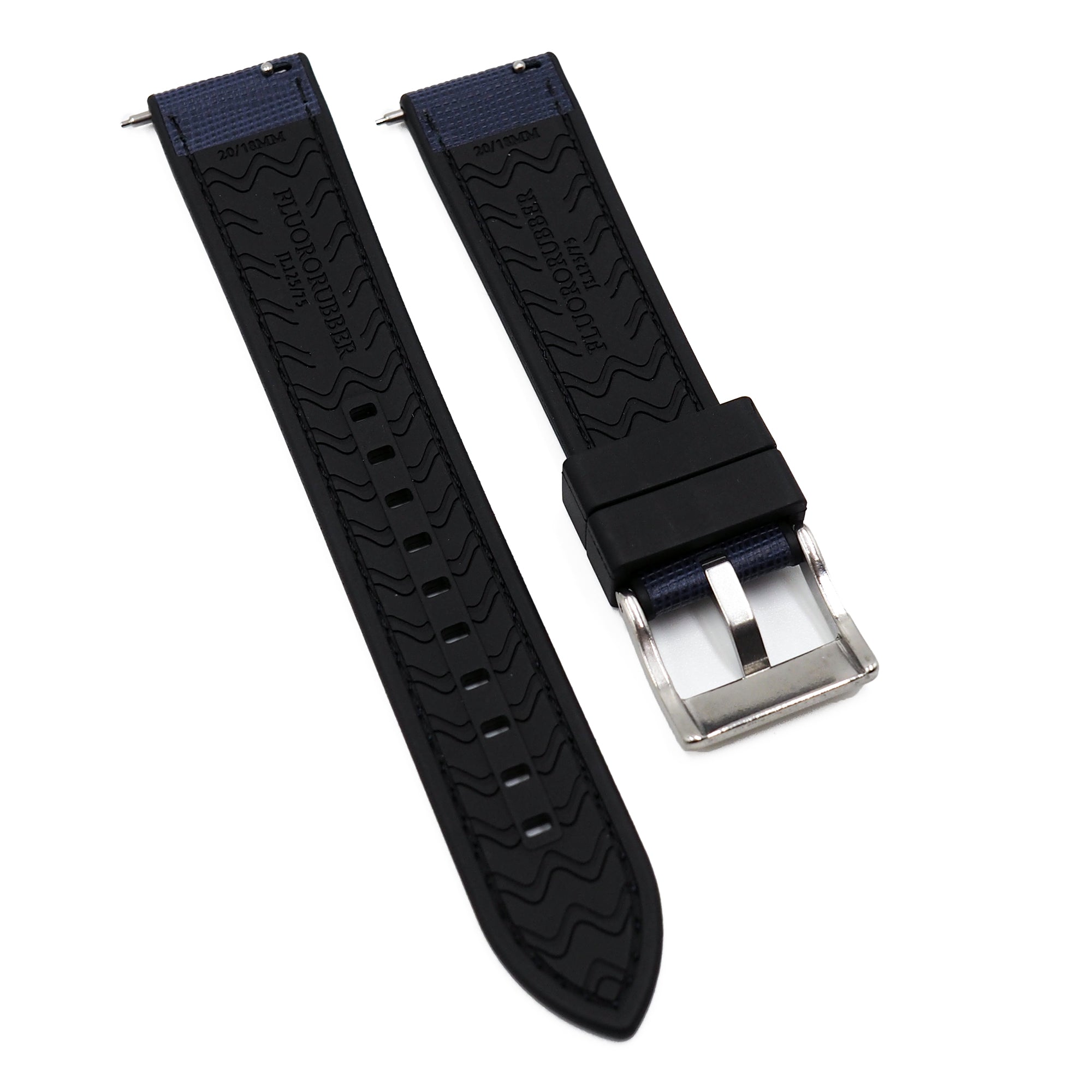 20mm, 22mm Hybrid Deep Blue Saffiano Leather FKM Rubber Watch