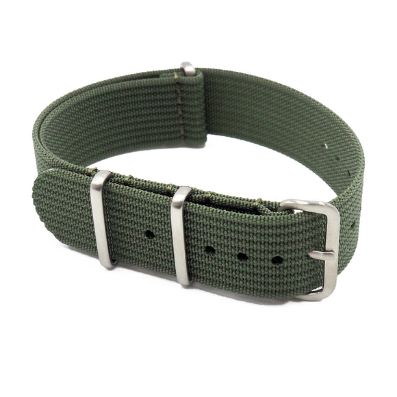 20mm, 22mm Nato Style Olive Green Ribbed Nylon Watch Strap