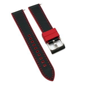 20mm, 22mm Hybrid Black Saffiano Leather Red FKM Rubber Watch Strap, Quick Release Spring Bars-Revival Strap