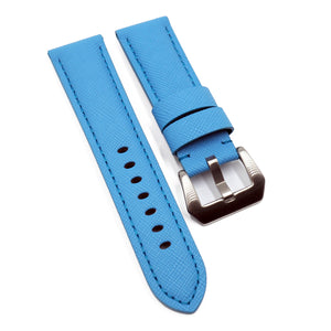 24mm, 26mm Sky Blue Saffiano Leather Watch Strap For Panerai, Two Length Size-Revival Strap