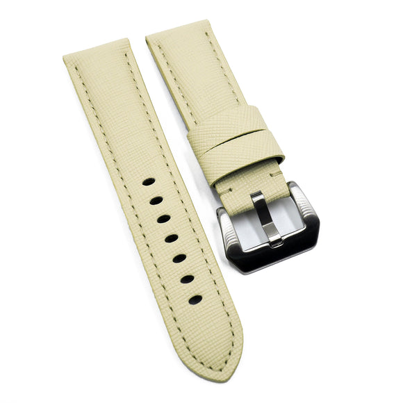 24mm, 26mm Milkshake White Saffiano Leather Watch Strap For Panerai, Two Length Size-Revival Strap