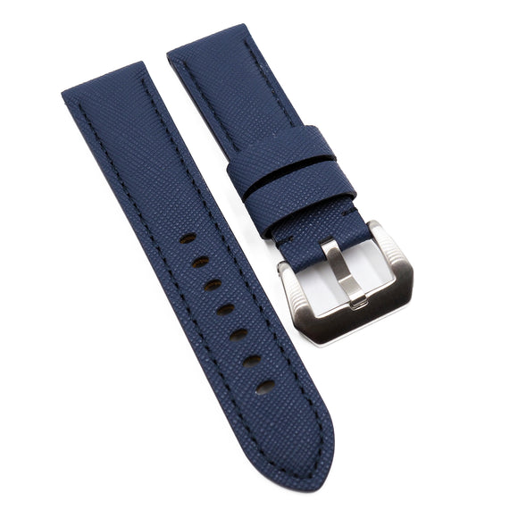 24mm, 26mm Salvia Blue Saffiano Leather Watch Strap For Panerai-Revival Strap