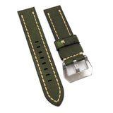 22mm, 24mm, 26mm Olive Green Pueblo Calf Leather Watch Strap, Crude Stitching-Revival Strap