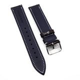 19mm Waxed Dark Brown Alligator-Embossed Calf Leather Watch Strap, White Stitching, Quick Release Spring Bars-Revival Strap