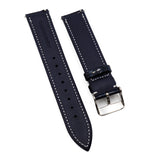 19mm Waxed Deep Blue Alligator-Embossed Calf Leather Watch Strap, White Stitching, Quick Release Spring Bars-Revival Strap