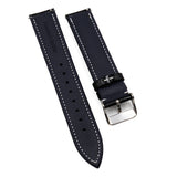 19mm Waxed Black Alligator-Embossed Calf Leather Watch Strap, White Stitching, Quick Release Spring Bars-Revival Strap