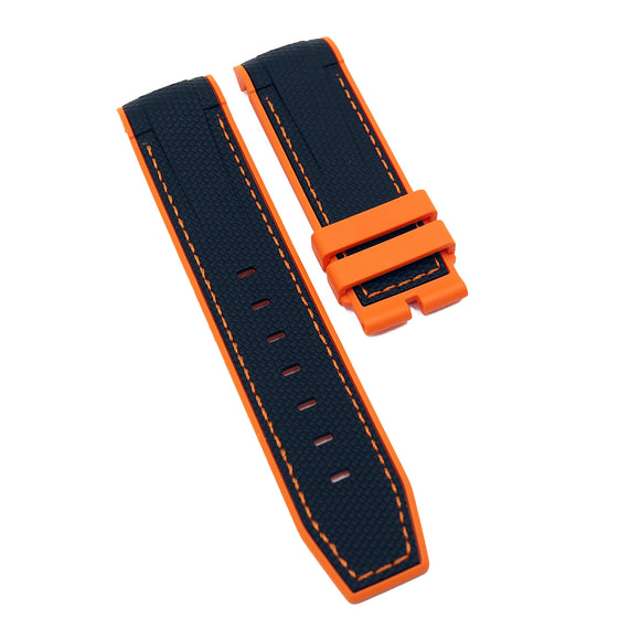 23mm Dual Color Black & Orange Curved End Rubber Watch Strap For Tudor Black Bay Bronze 43mm-Revival Strap