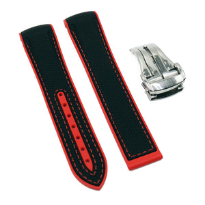 20mm Dual Color Black & Red Curved End Rubber Watch Strap For Omega-Revival Strap