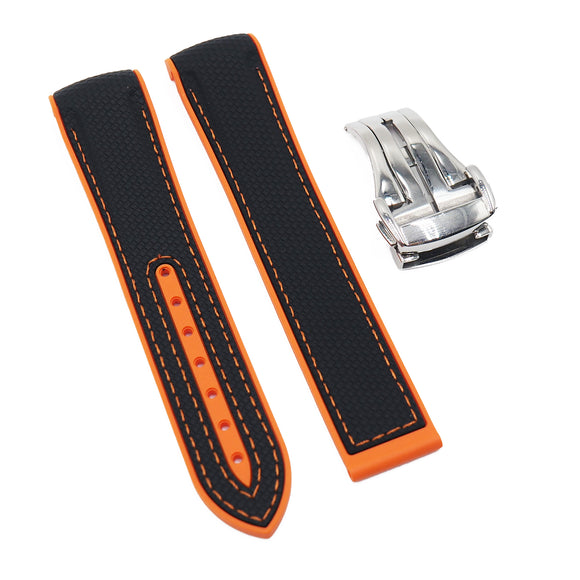 20mm Dual Color Black & Orange Curved End Rubber Watch Strap For Omega-Revival Strap