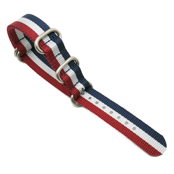 18mm, 20mm, 22mm 5 Rings Zulu Military Style Multi Color France Flag Nylon Watch Strap-Revival Strap