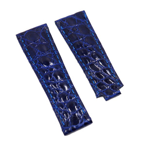 20mm Blue Alligator Leather Watch Strap For Rolex, Small Scale Pattern