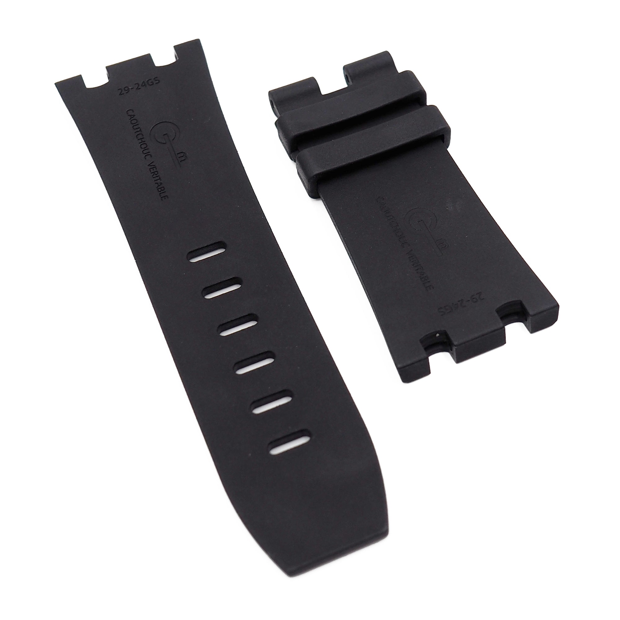 GM】 28mm Rectangle Pattern Black FKM Rubber Watch Strap For