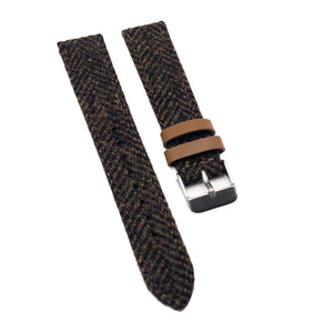 18mm, 20mm, 22mm Harris Tweed Style Mocha Brown Fabric Watch Strap-Revival Strap