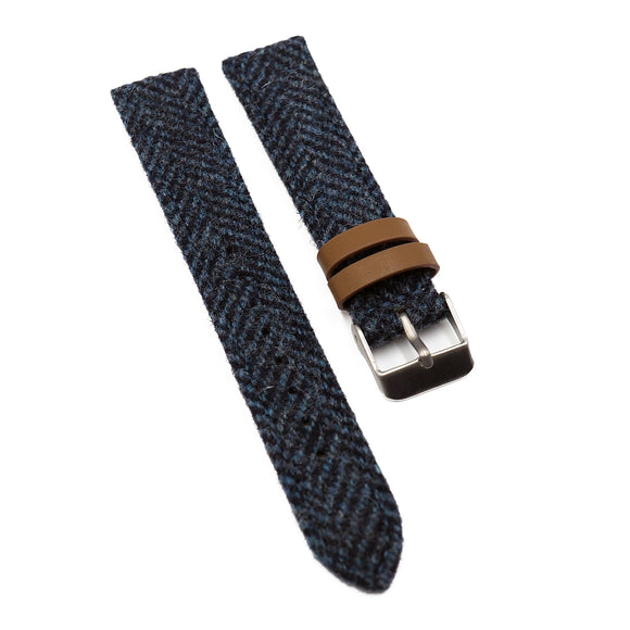 18mm, 20mm, 22mm Harris Tweed Style Blue Fabric Watch Strap-Revival Strap