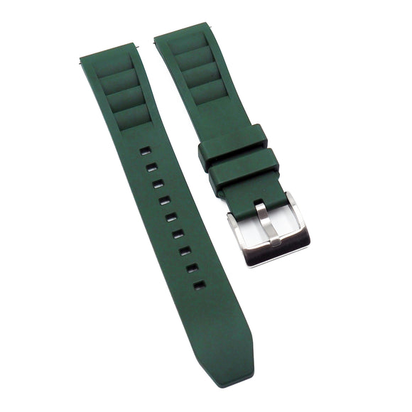 20mm RM Vented Pattern Straight End Dark Green FKM Rubber Watch Strap, Quick Release Spring Bars-Revival Strap