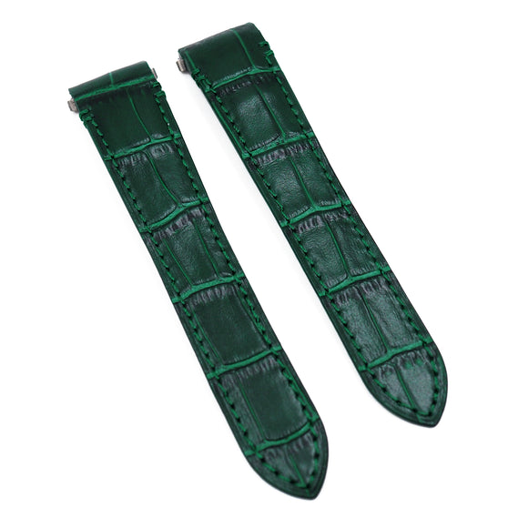 18mm Dark Green Alligator Embossed Calf Leather Watch Strap For Cartier Santos Medium Model, Quick Switch System-Revival Strap