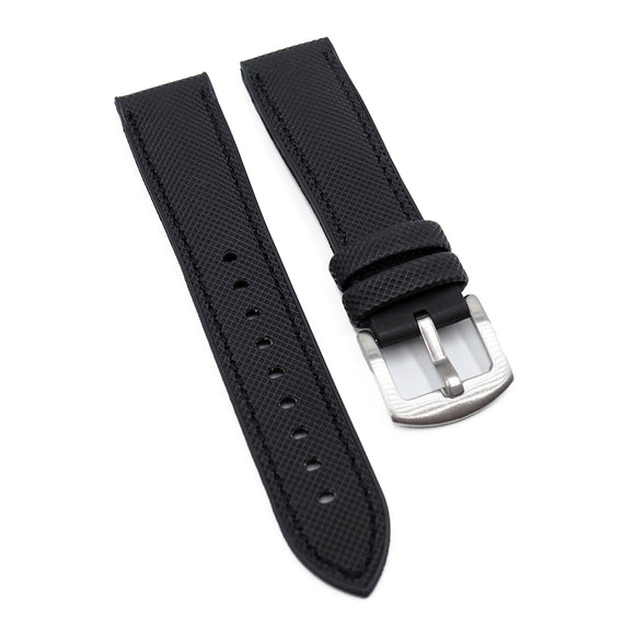 20mm, 21mm, 23mm, 24mm Hybrid Black Fiber Rubber Watch Strap