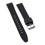 18mm Square Pattern Black FKM Rubber Watch Strap, Quick Release Spring Bars