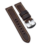 22mm, 24mm Dark Brown Waxy Leather Watch Strap For Panerai
