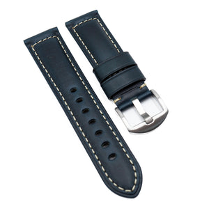 22mm, 24mm Prussian Blue Waxy Leather Watch Strap For Panerai