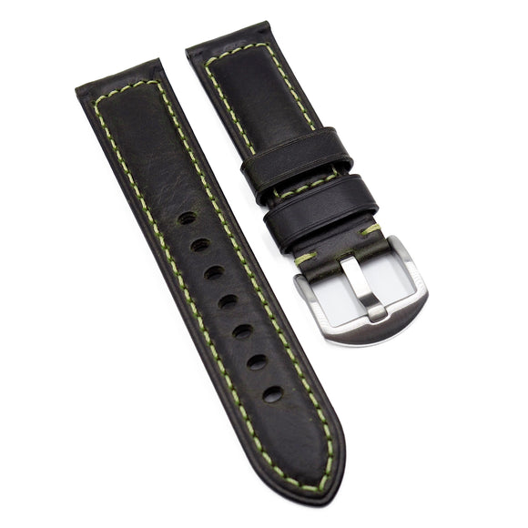 22mm, 24mm Chartreuse Green Waxy Leather Watch Strap For Panerai