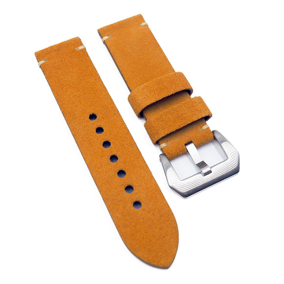 24mm Vintage Style Ocher Orange Suede Leather Watch Strap