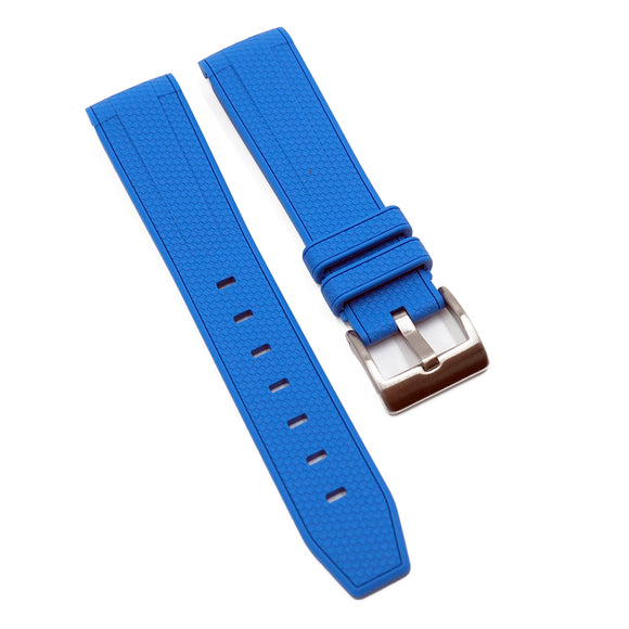 20mm Curved End Nylon Grain Blue Rubber Watch Strap For Rolex, Omega and MoonSwatch